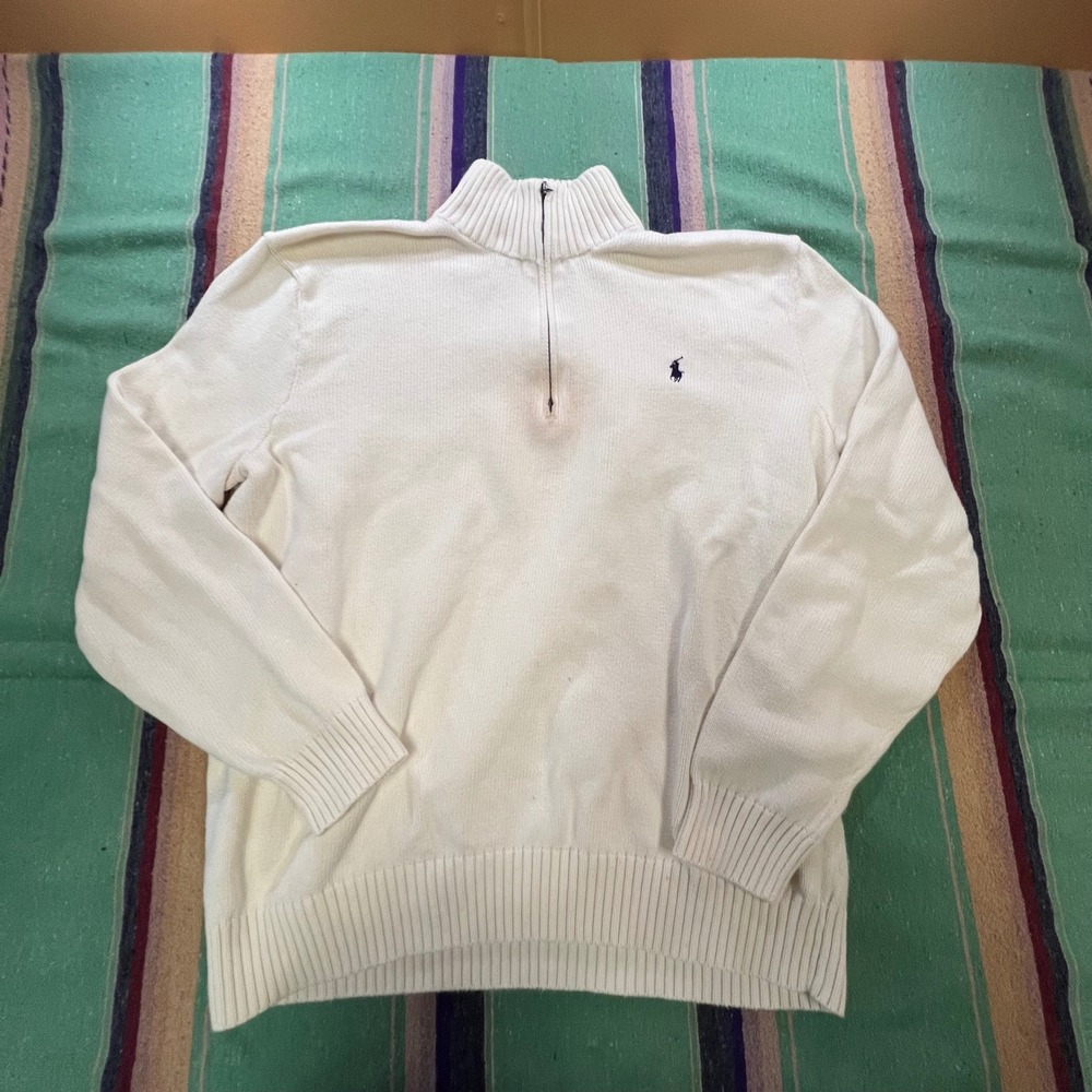 Polo Ralph Lauren Quarter Zip Sweater Mens XL Cream White Cotton Knit Pullover